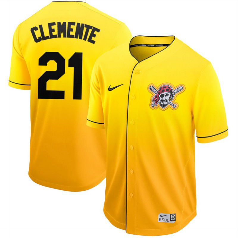Men Pittsburgh Pirates #21 Clemente Yellow Nike Fade MLB Jersey->new york yankees->MLB Jersey